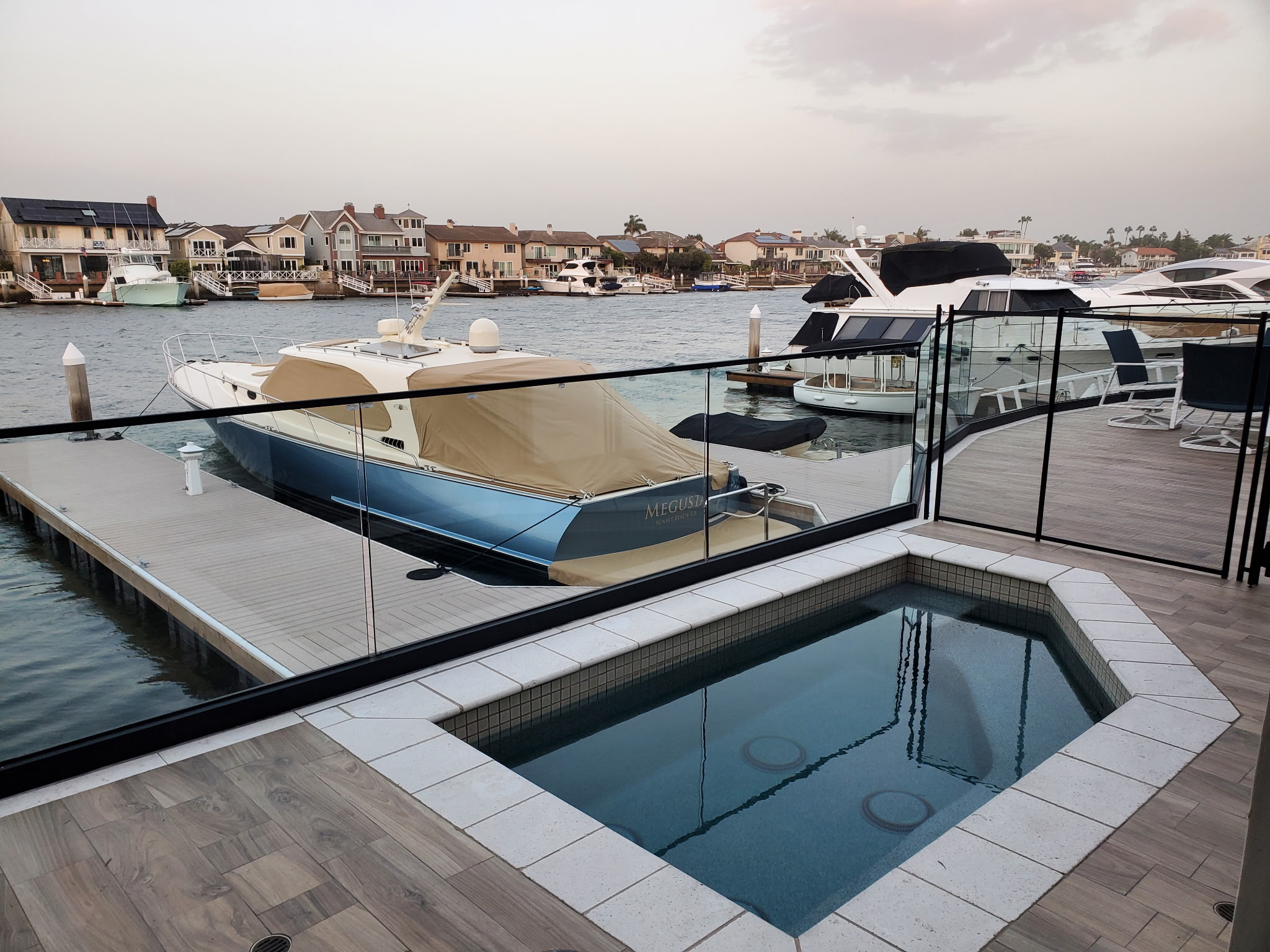 Spa with harbor and boat view